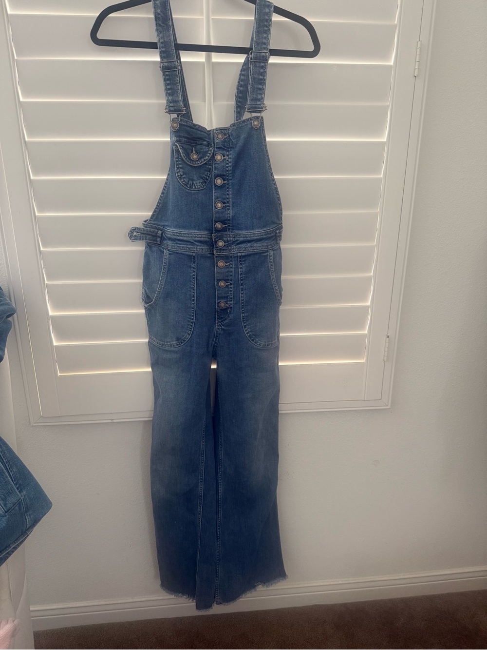 Free People Denim Button-Front Wide-Leg Overalls in Faded Blue